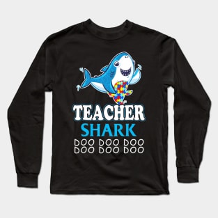 autism teacher shark funny proud appreciation day gift Long Sleeve T-Shirt